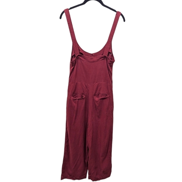 Modcloth Rich Red Linen Blend Button Front Cropped Jumper Overalls (XS) - Picture 4 of 8